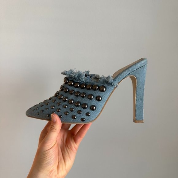 Jeffrey Campbell Shoes - Jeffrey Campbell Distressed Studded Denim Heel Size 9